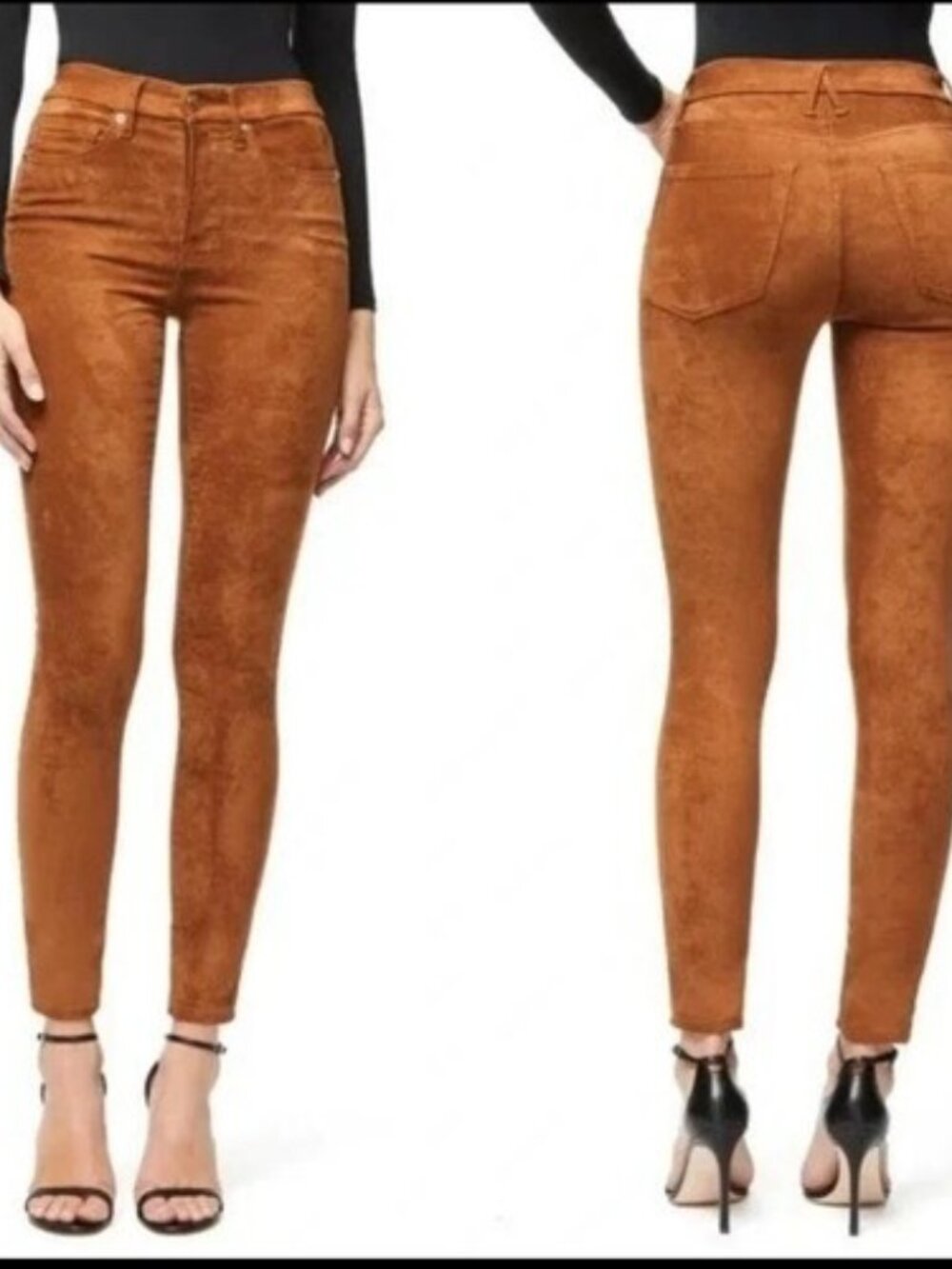 NWT $145 Good American Good Faux Suede Jeans Tobacco Brown Size 8 29 Women's